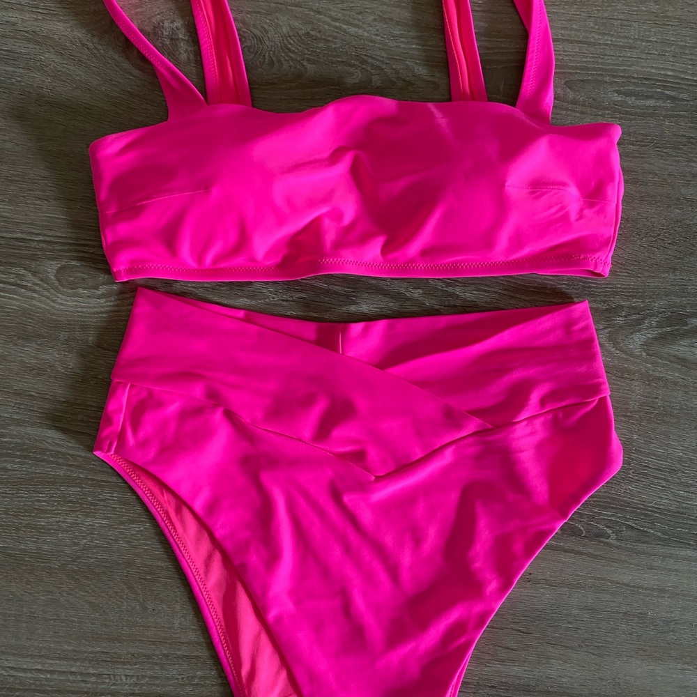 Aerie Crossover Bikini in Neon Pink